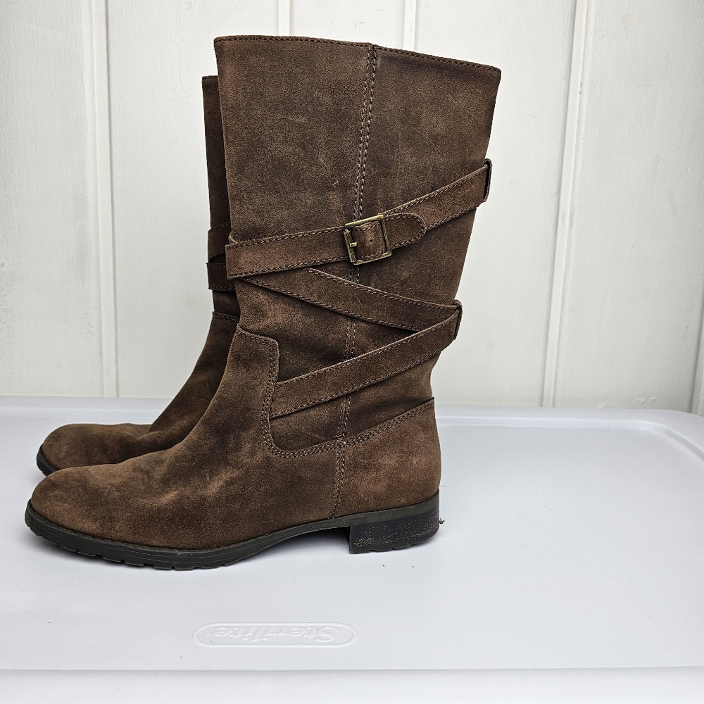 Lauren Ralph Lauren Shelby Brown Leather Mid Calf Boot Buckle Embellishment 8